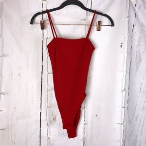 TopShop Red Ribbed Tank Bodysuit